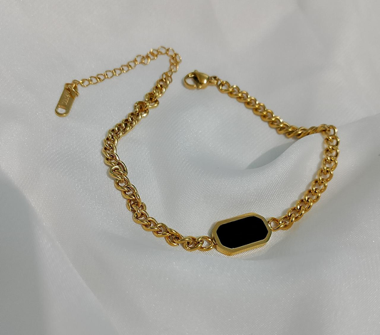 New Elegant Design Rectangle Shape With Black Stone Gold Colour Bracelet