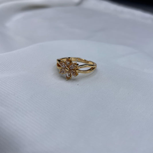 New Elegant Design Flower Shape Gold Colour With Zircon Stones Adjustable Ring