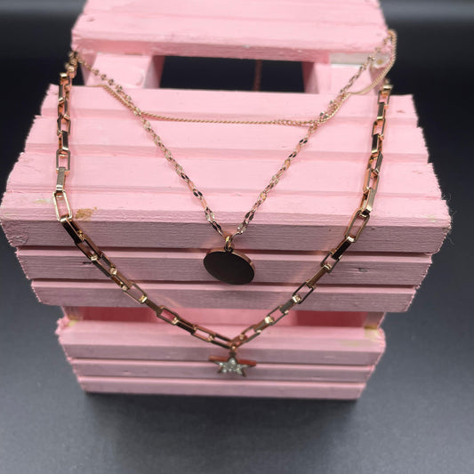 New Elegant Star & Round Shape Rose Gold Dual Chain Pendant