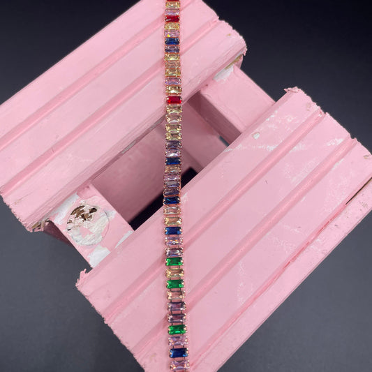 Elegant Luxury Gold Style Rectangle Shape Multi Zircon Bracelet