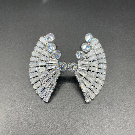 Silver & Gold Elegant Fan Shaped Zircon Earrings