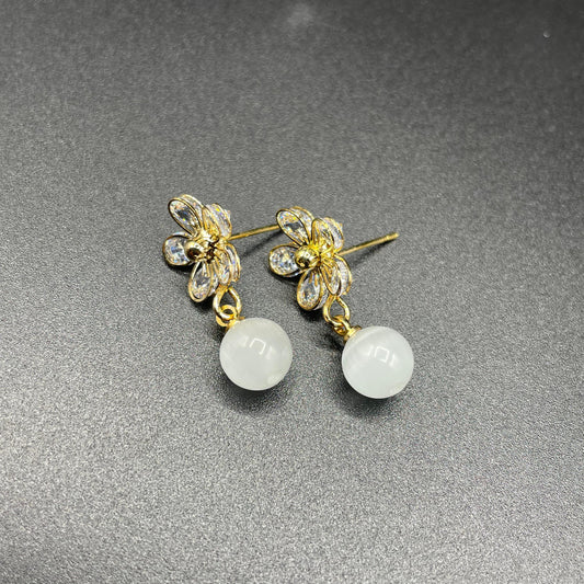 Luxury Gold Flower Shaped Zircon Opal Stud Earring