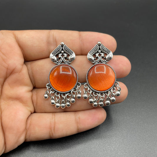 Elegant Antique Style Natural Stone Oxidize Earring