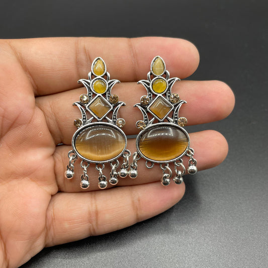 Elegant Silver Antique Style Natural Stone Oxidise Earring