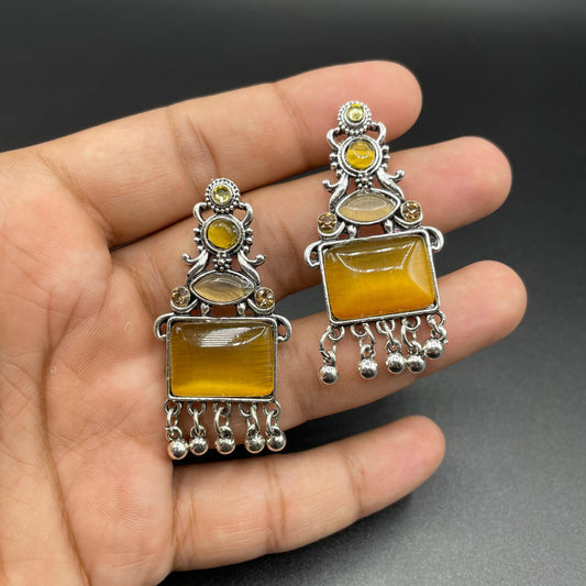 Silver Elegant Antique Style Natural Stone Oxidise Earring