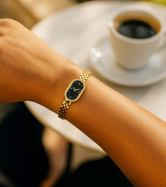 Elegant Gold Watch Style Hollow Geometric Adjustable Bangle