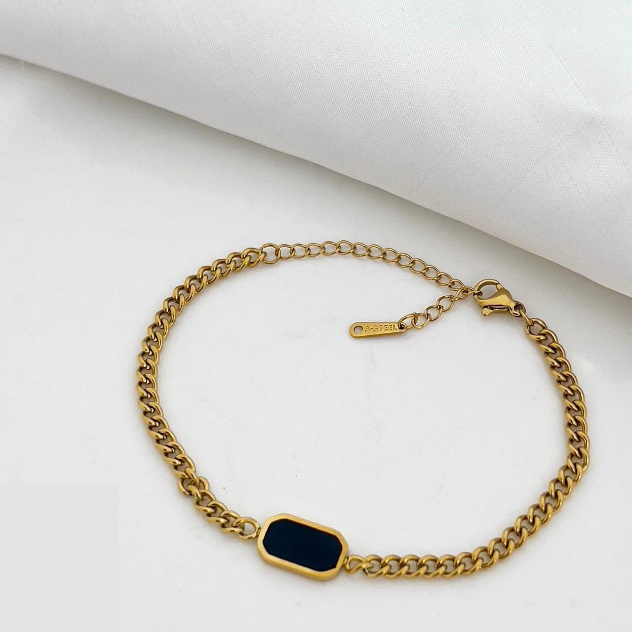 New Elegant Design Rectangle Shape With Black Stone Gold Colour Bracelet
