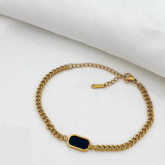 New Elegant Design Rectangle Shape With Black Stone Gold Colour Bracelet