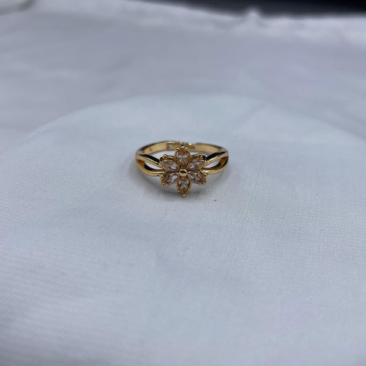 New Elegant Design Flower Shape Gold Colour With Zircon Stones Adjustable Ring