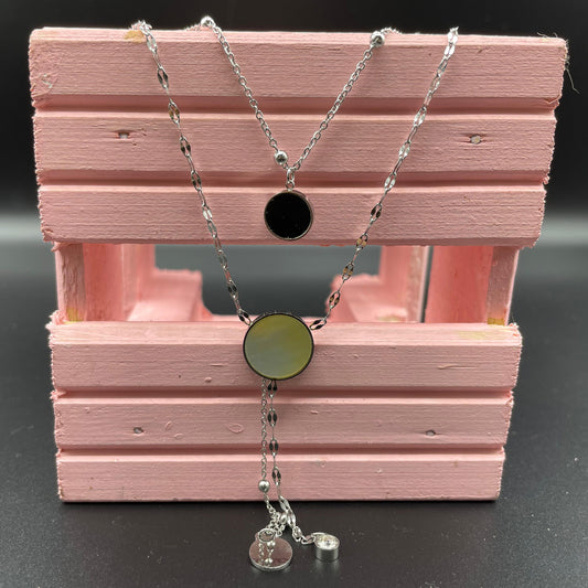 Silver Luxury Design Round Shape Pearl Dual Chain Pendant