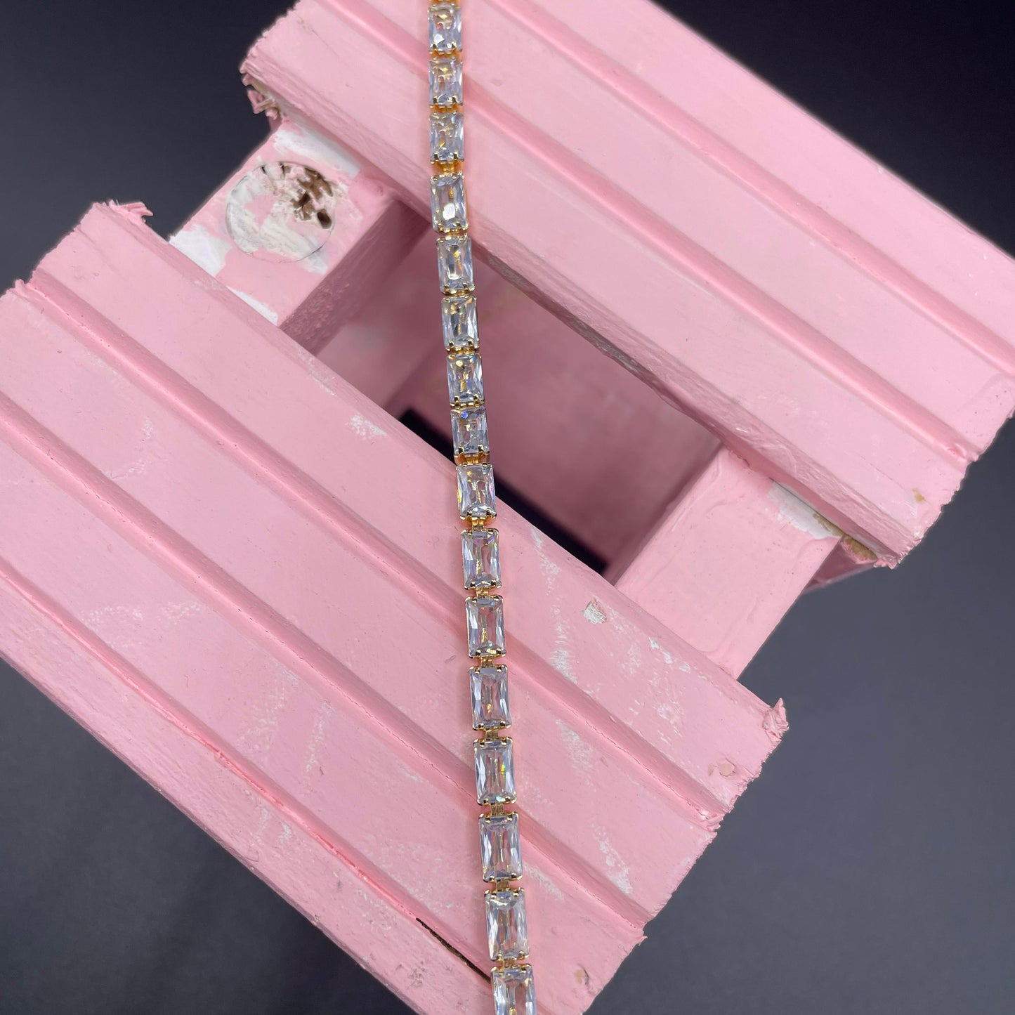 Elegant Luxury Gold Design Rectangle Shape Zircon Bracelet
