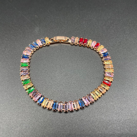 Elegant Luxury Gold Style Rectangle Shape Multi Zircon Bracelet