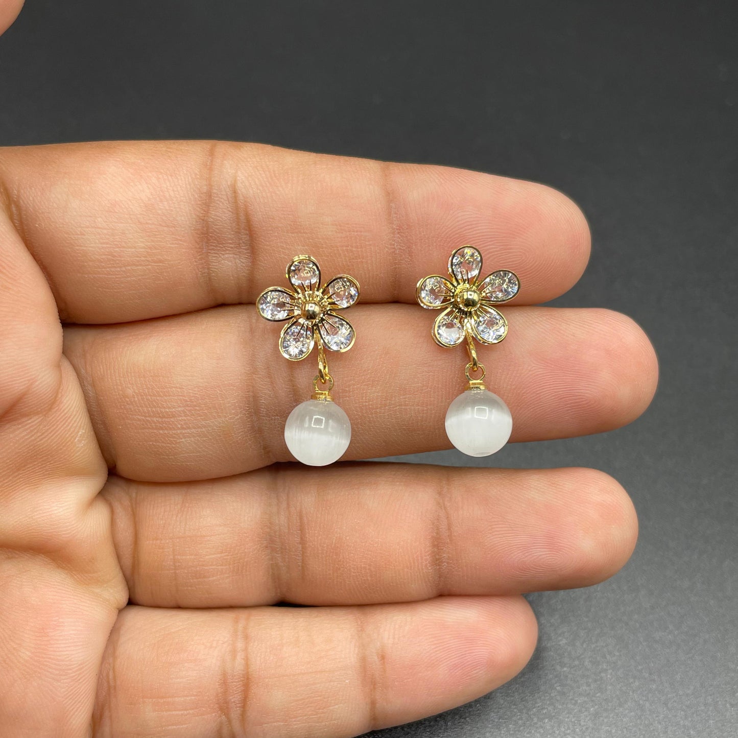 Luxury Gold Flower Shaped Zircon Opal Stud Earring
