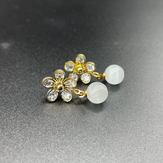 Luxury Gold Flower Shaped Zircon Opal Stud Earring
