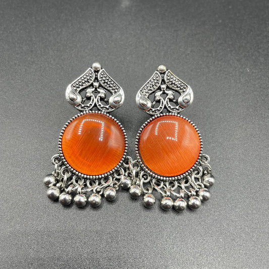 Elegant Antique Style Natural Stone Oxidize Earring