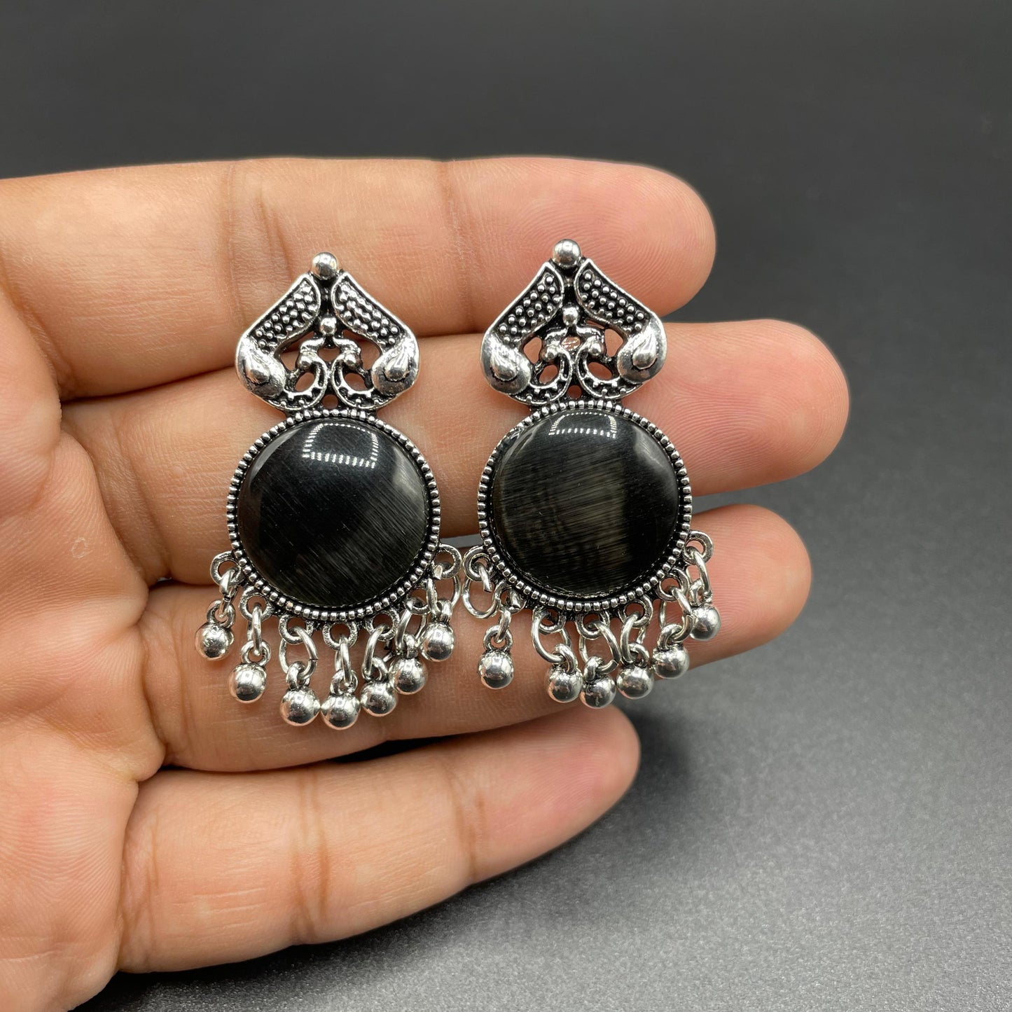 Elegant Antique Style Natural Stone Oxidize Earring