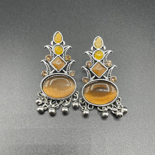 Elegant Silver Antique Style Natural Stone Oxidise Earring