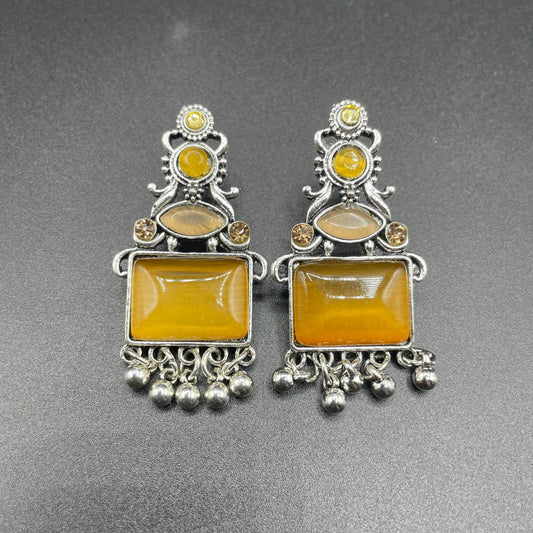 Silver Elegant Antique Style Natural Stone Oxidise Earring