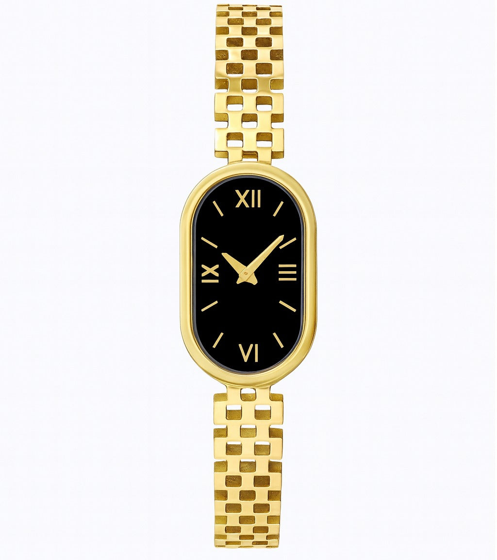 Elegant Gold Watch Style Hollow Geometric Adjustable Bangle