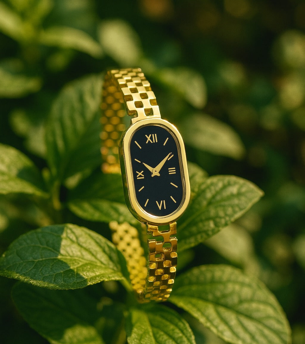 Elegant Gold Watch Style Hollow Geometric Adjustable Bangle