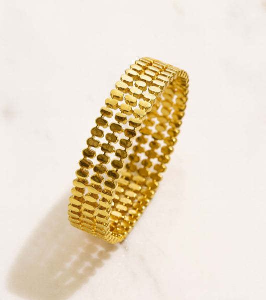 Elegant Luxury Gold Hollow Geometric Adjustable Bangle